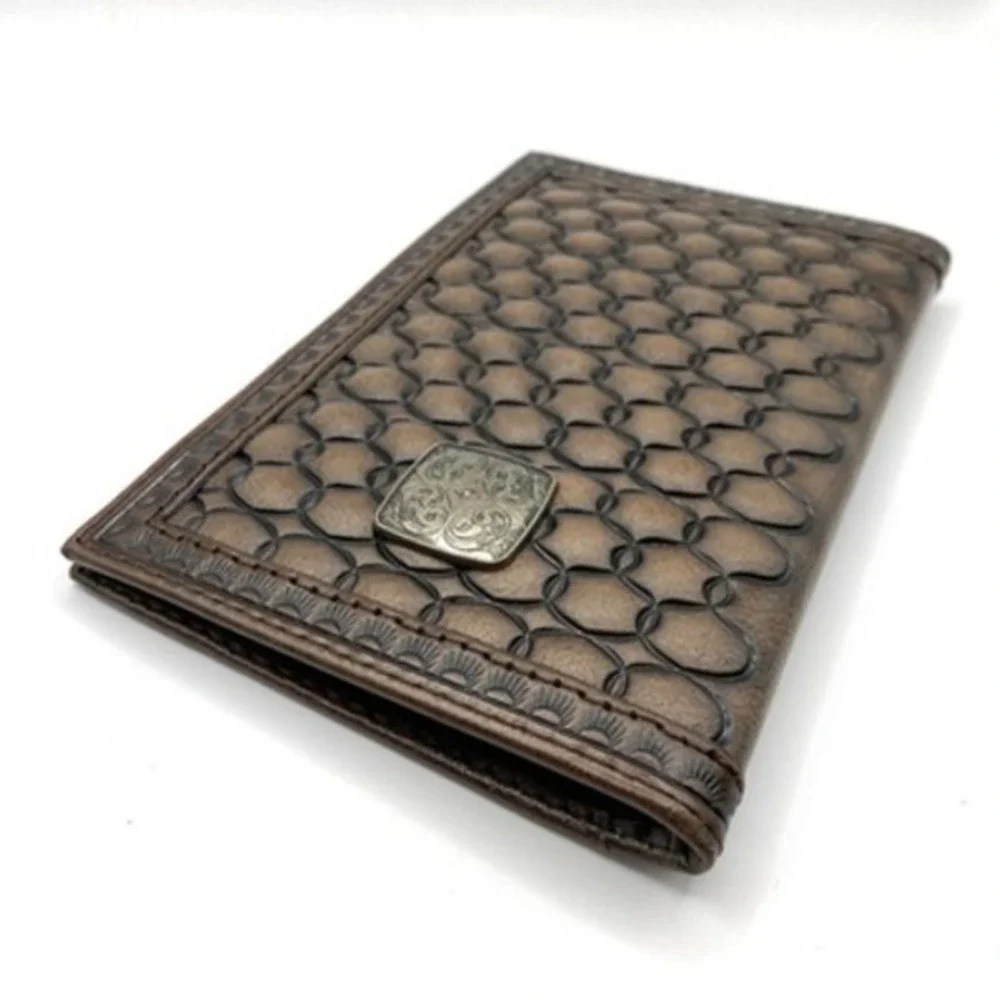 Justin Mens RFID  Low Profile Bifold Wallet Brown Leather Rodeo Western‎ NIB